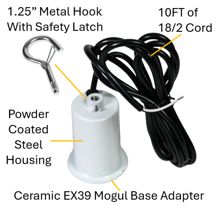 0 Halco - ACC-HKMOG-10 - Ceramic EX39 Base Adaptor 10FT 18/2 Cord & Metal Hook 1.25" Halco Lighting Technologies