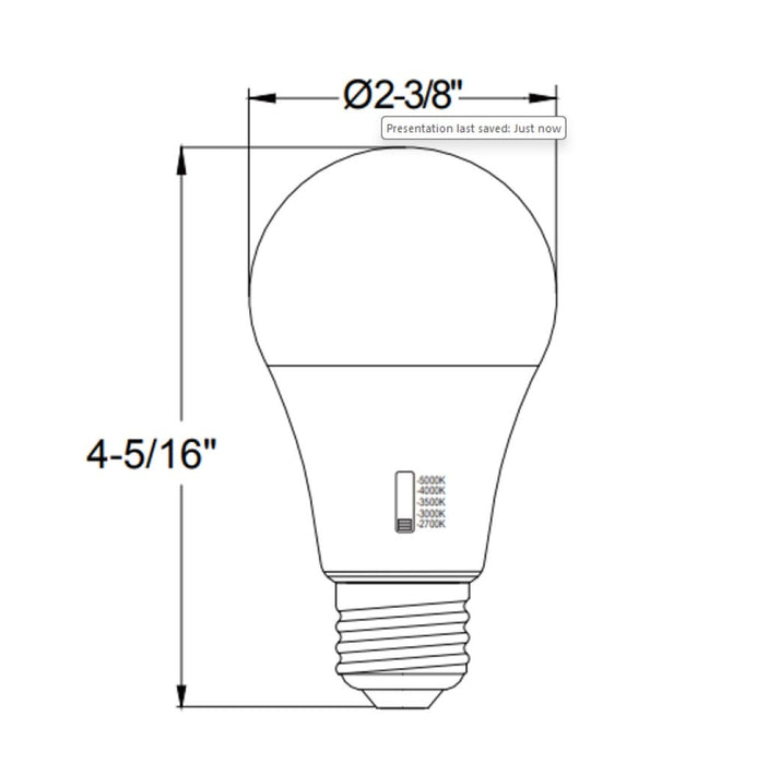 Halco - 6A19-LED-9CS-E26-D-T20 - LED A19 (E26) Select 2700K-5000K 6W 450L (40W Eq) Dimm T20 product image