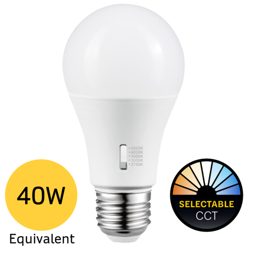 Halco - 6A19-LED-9CS-E26-D-T20 - LED A19 (E26) Select 2700K-5000K 6W 450L (40W Eq) Dimm T20 product image