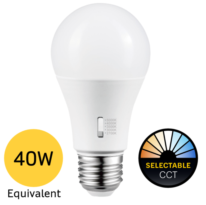 Halco - 6A19-LED-9CS-E26-D-T20 - LED A19 (E26) Select 2700K-5000K 6W 450L (40W Eq) Dimm T20 product image