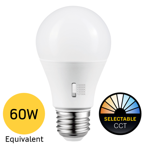 Halco - 9A19-LED-9CS-E26-D-T20 - LED A19 (E26) Select 2700K-5000K 9W 800L (60W Eq) Dimm T20 product image