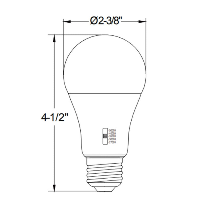 Halco - 15A19-LED-9CS-E26-D-T20 - LED A19 (E26) Select 2700K-5000K 15W 1600L (100W Eq) Dimm T20 product image