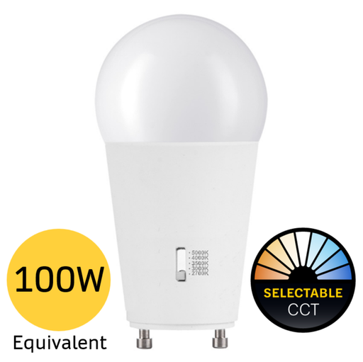 Halco - 15A19-LED-9CS-GU24-D-T20 - LED A19 GU24 Select 2700K-5000K 15W 1600L (100W Eq) Dimm T20 product image