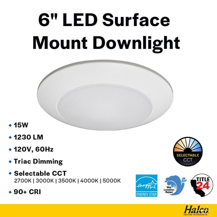Halco - SMD-6-CS-120V - Surface Downlight 6in 15W 1230L CCT Select 120V Triac Dim product image