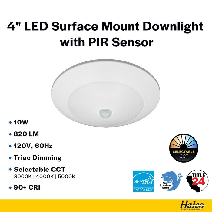Halco - SMD-4-CS-120V-PIR - Surface Downlight 4in 10W 820L CCT Select 120V Triac Dim PIR product image