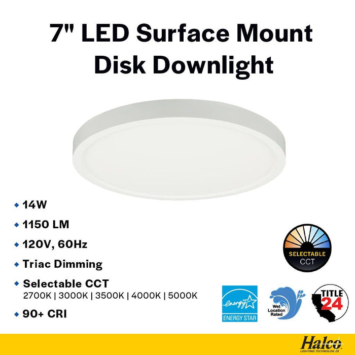 Halco - DSK-7-CS-120V - Surface Disk 7in 14W 1150L CCT Select 120V Triac Dim product image