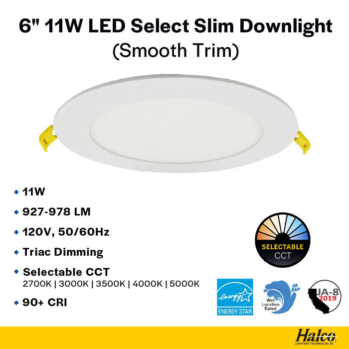 Halco - FSDLS6FR12/CCT/LED - LED Slim Downlight 6in 11W 2700K-5000K CCT Select Dimm JA-8 product image