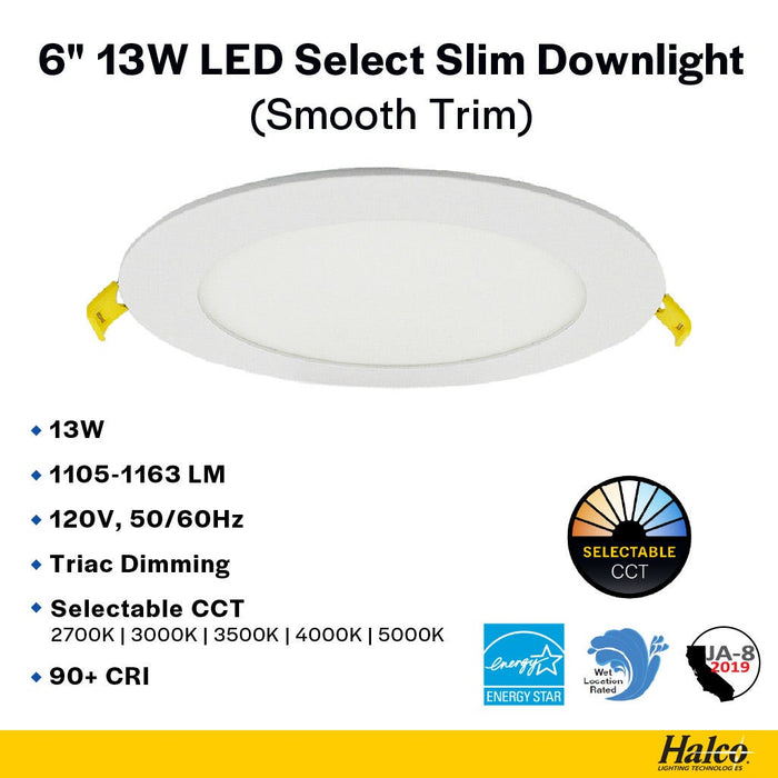 Halco - FSDLS6FR15/CCT/LED - LED Slim Downlight 6in 13W 2700K-5000K CCT Select Dimm JA-8 product image