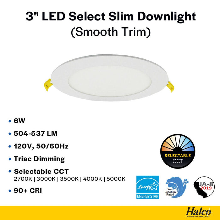 Halco - FSDLS3FR8/CCT/LED - LED Slim Downlight 3in 6W 2700K-5000K CCT Select Dimm JA-8 product image