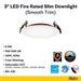 Halco - FRSDL-3-CS-ST-120V - Fire Rated 3in Slim Downlight Color Select 6.5W 500L Smooth Dimm product image