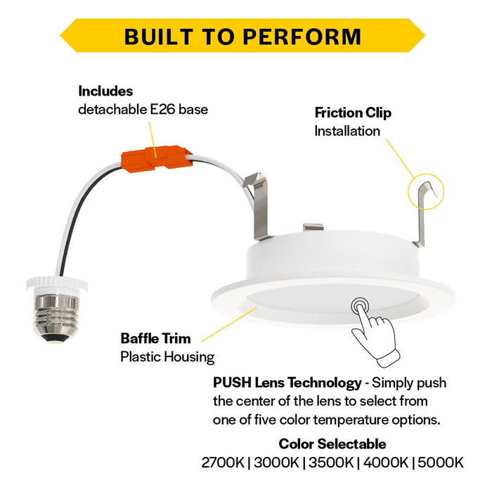 Halco - PUSH-RSD-4-CS-BT-120V - Retrofit DL 4" Baffle 8W 700L Push Lens CCT Select Triac Dim product image
