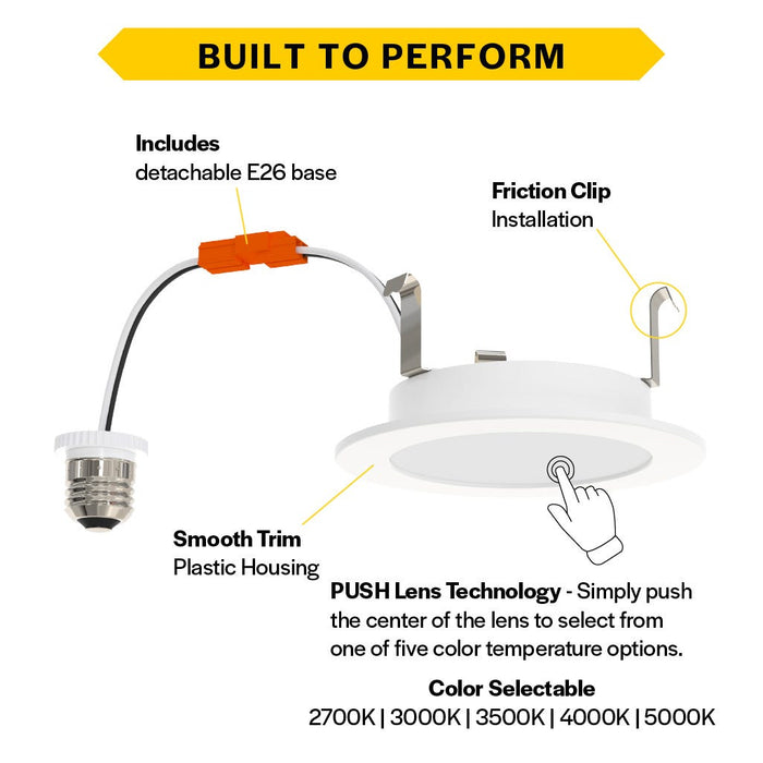 Halco - PUSH-RSD-4-CS-ST-120V - Retrofit DL 4" Smooth 8W 700L Push Lens CCT Select Triac Dim product image