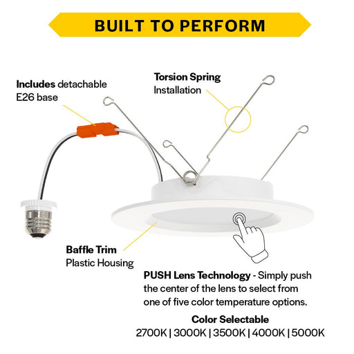 Halco - PUSH-RSD-6-CS-BT-120V - Retrofit DL 6" Baffle 10W 900L Push Lens CCT Select Triac Dim product image