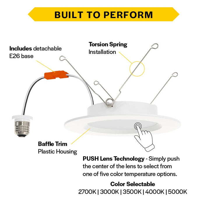 Halco - PUSH-RSD-6-CS-BT-120V - Retrofit DL 6" Baffle 10W 900L Push Lens CCT Select Triac Dim product image