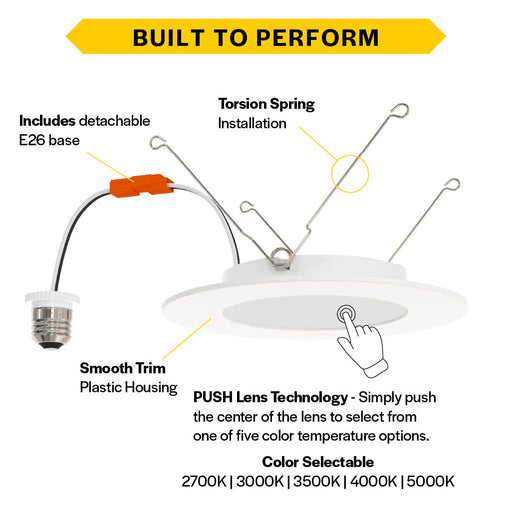 Halco - PUSH-RSD-6-CS-ST-120V - Retrofit DL 6" Smooth 10W 900L Push Lens CCT Select Triac Dim product image