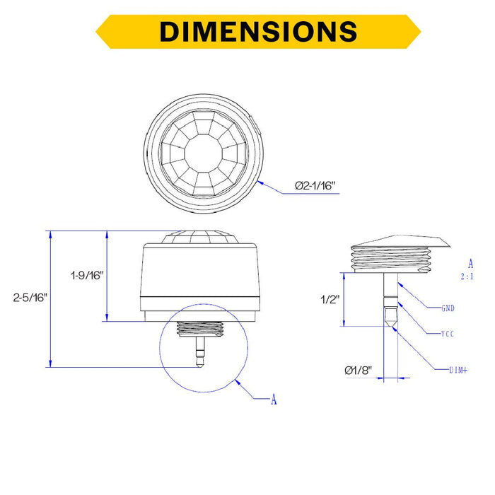 Halco - PSC-JAV-I-11H-BLE-SR-BK - TruBlu PIR Sensor High/Low Bay 3.5mm Black PC Dim LowVolt product image