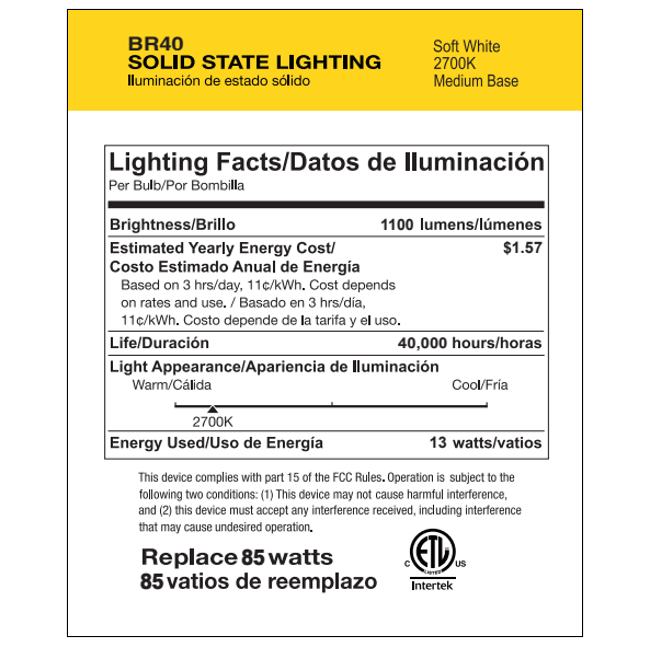 Halco - 13BR40-FL-LED-927-D-PS - LED BR40 Flood 13W 2700K Dim 90+ CRI 1100L T20 T24 JA8 product image