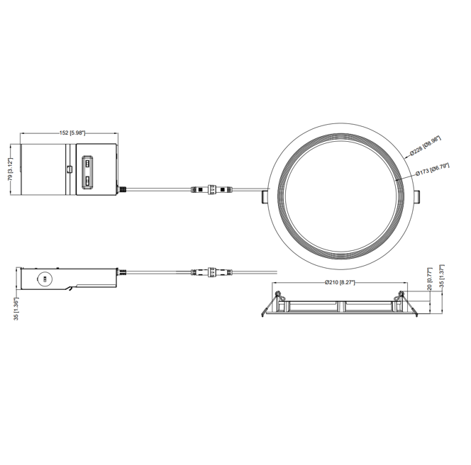 Halco - CSDL-8-LS-CS-BT-DDV - Commercial Slim Downlight 8in 18W Lumen-Color Select 1100-1500lm Baffle Dimm product image