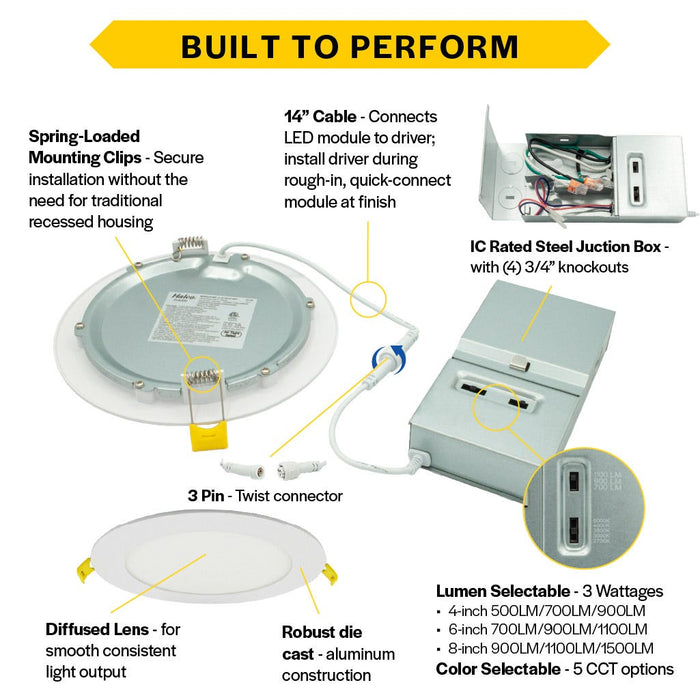 Halco - CSDL-8-LS-CS-ST-DDV - Commercial Slim Downlight 8in 18W Lumen-Color Select 1100-1500lm Smooth Dimm product image