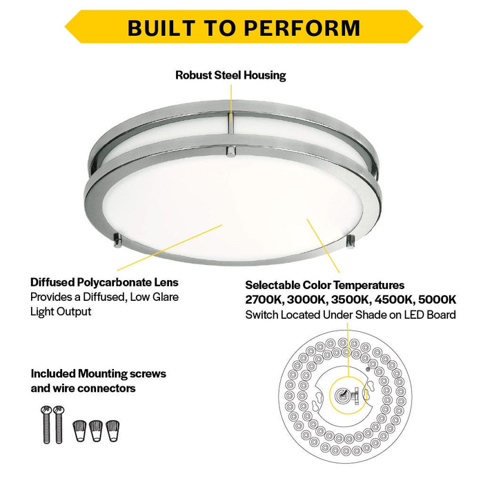 Halco - FM-DR12-CS-BN-120V - Double Ring Flush Mount 12" CCT Select WH/Nickel Triac Dim product image