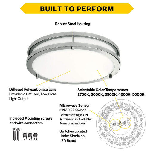Halco - FM-DR14-CS-BN-120V-MW - Double Ring Flush Mount 14" w/MS CCT Select White/Nickel Dim product image