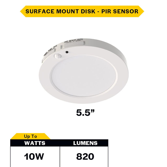 Surface Downlights Halco - DSK-5.5-CS-120V-PIR - Surface Disk 5.5in 10W 820L 5-CCT 120V Triac Non-Dim PIR Halco