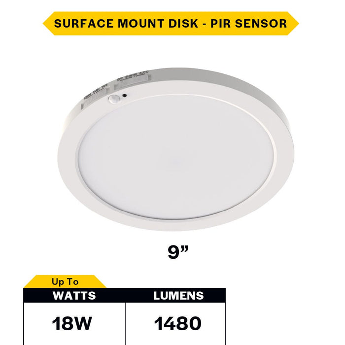 Surface Downlights Halco - DSK-9-CS-120V-PIR - Surface Disk 9in 18W 1480L 5-CCT 120V Triac Non-Dim PIR Halco
