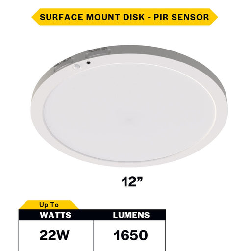 Surface Downlights Halco - DSK-12-CS-120V-PIR - Surface Disk 12in 22W 1650L 5-CCT 120V Triac Non-Dim PIR Halco