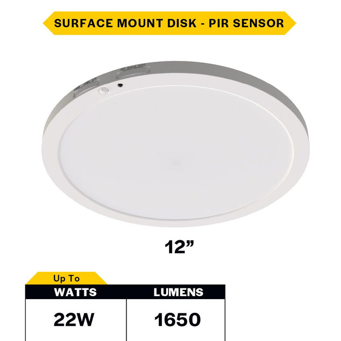 Surface Downlights Halco - DSK-12-CS-120V-PIR - Surface Disk 12in 22W 1650L 5-CCT 120V Triac Non-Dim PIR Halco