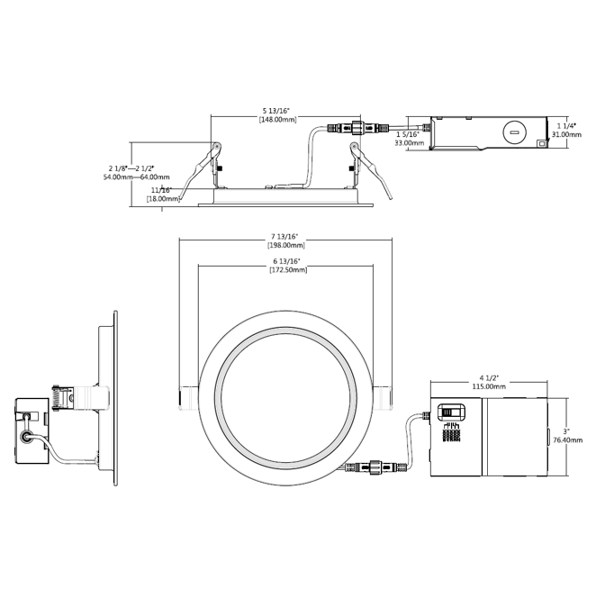 Halco - FRSDL-6-CS-BT-120V - Fire Rated 6in Slim Downlight Color Select 15W 1250L Baffle Dimm product image