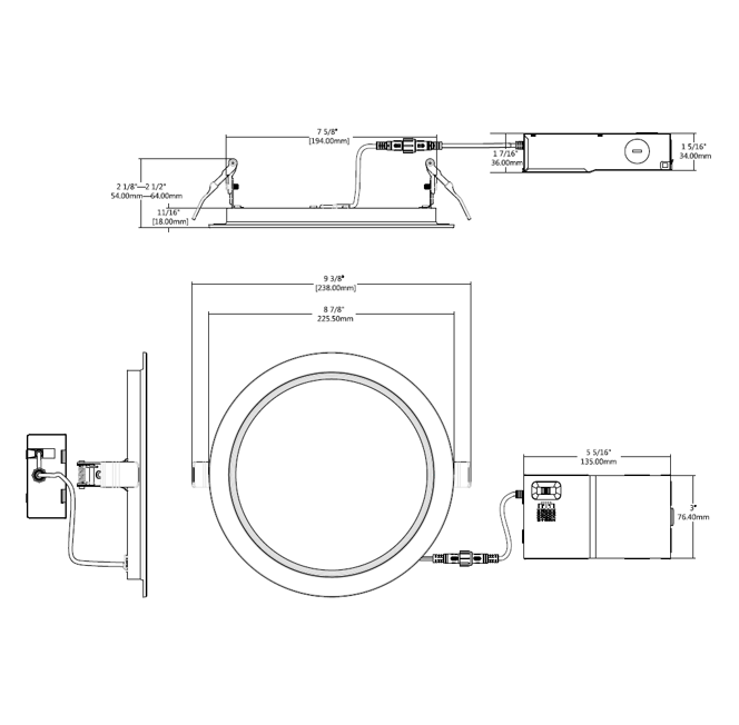 Halco - FRSDL-8-CS-BT-120V - Fire Rated 8in Slim Downlight Color Select 19W 1600L Baffle Dimm product image