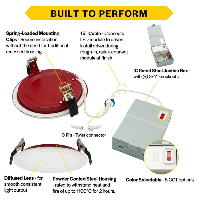 Halco - FRSDL-3-CS-BT-120V - Fire Rated 3in Slim Downlight Color Select 6.5W 550L Baffle Dimm product image