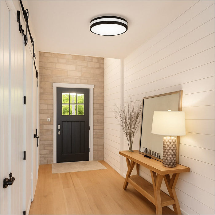 Halco - FM-DFR14-CS-BK-120V - Modern Dbl Black/White Slim Flush Mount 14" CCT Select Dim product image