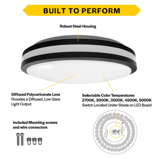 Halco - FM-DFR14-CS-BK-120V - Modern Dbl Black/White Slim Flush Mount 14" CCT Select Dim product image