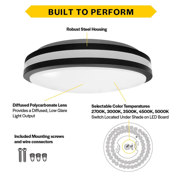 Halco - FM-DFR14-CS-BK-120V - Modern Dbl Black/White Slim Flush Mount 14" CCT Select Dim product image