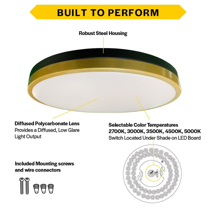 Halco - FM-FR13-CS-BG-120V - Modern 2-Tone Black/Gold Slim Flush Mount 13" CCT Select Dim product image