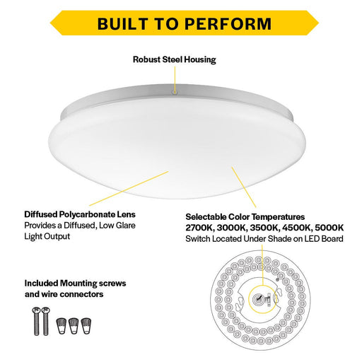 Halco - FM-M13-CS-WH-120V - White Mushrom Flush Mount 13" CCT Select Triac Dim product image