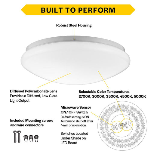 Halco - FM-M11-CS-WH-120V-MW - White Mushrom Flush Mount 11" w/MS CCT Select Triac Dim product image