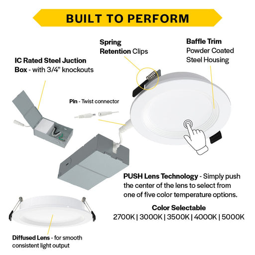 Halco - PUSH-SDL-6-CS-BT-120V - Slim DL 6" Baffle 13W 1100L Push Lens CCT Select Triac Dim product image