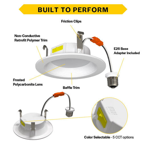 Halco - RDLC-4-CS-BT-120V - Resi Retrofit Downlight 4" 700lm Baffle 27-50K Triac Dim 7.5W product image