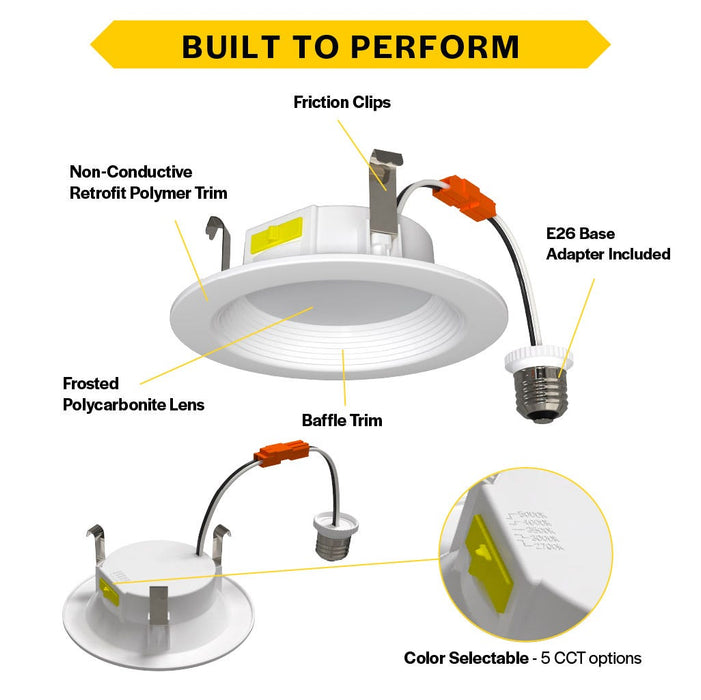 Halco - RDLC-4-CS-BT-120V - Resi Retrofit Downlight 4" 700lm Baffle 27-50K Triac Dim 7.5W product image