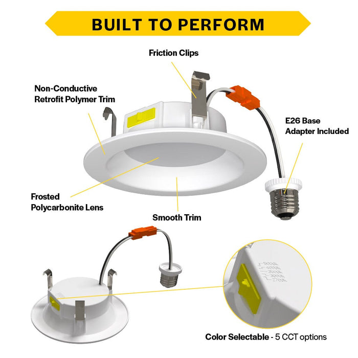 Halco - RDLC-4-CS-ST-120V - Resi Retrofit Downlight 4" 700lm Smooth 27-50K Triac Dim 7.5W product image