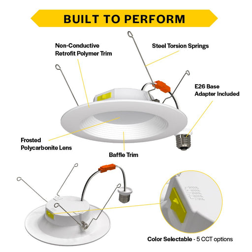 Halco - RDLC-6-CS-BT-120V - Resi Retrofit Downlight 6" 900lm Baffle 27-50K Triac Dim 10W product image