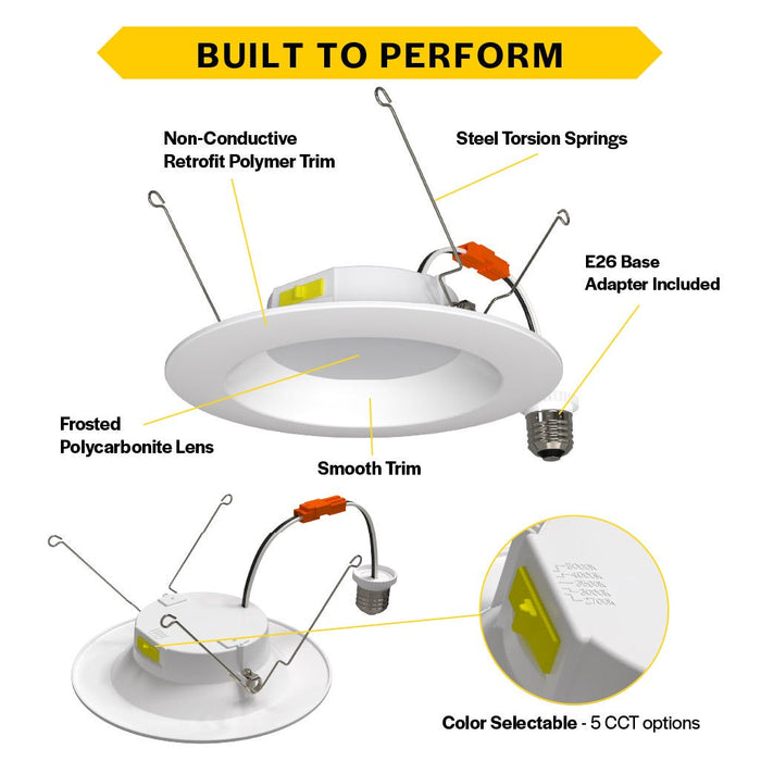 Halco - RDLC-6-CS-ST-120V - Resi Retrofit Downlight 6" 900lm Smooth 27-50K Triac Dim 10W product image