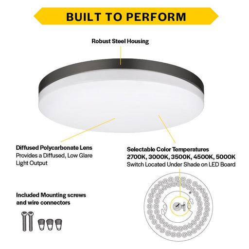 Halco - FM-SD11-CS-BK-120V - Black Trim Slim Drum Flush Mount 11" CCT Select Triac Dim product image