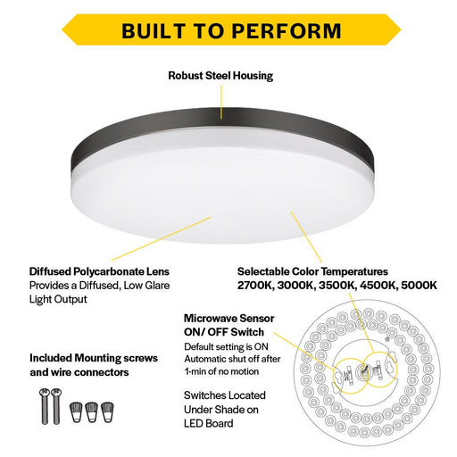 Halco - FM-SD15-CS-BK-120V-MW - Black Trim Slim Drum Flush Mount 15" w/MS CCT Select Dim product image