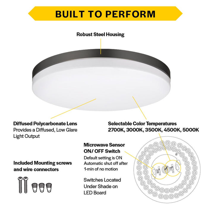 Halco - FM-SD15-CS-BK-120V-MW - Black Trim Slim Drum Flush Mount 15" w/MS CCT Select Dim product image