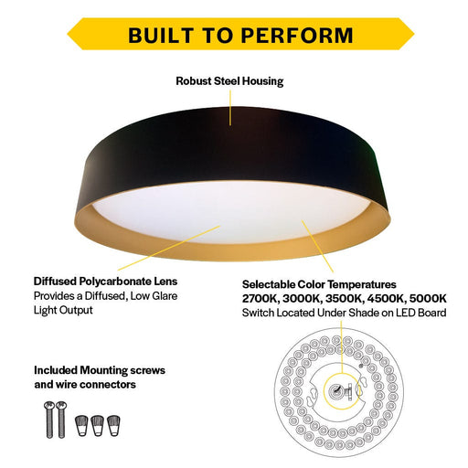 Halco - FM-TR14-CS-BG-120V - Thick Black w/Gold Refecter Flush Mount 14" CCT Select Dim product image