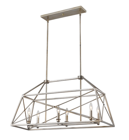 Linear Chandelier Z-Lite 447-36AS Antique Silver Trestle 6 Light Linear Chandelier Z-Lite