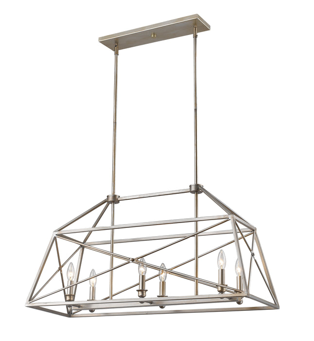 Linear Chandelier Z-Lite 447-36AS Antique Silver Trestle 6 Light Linear Chandelier Z-Lite